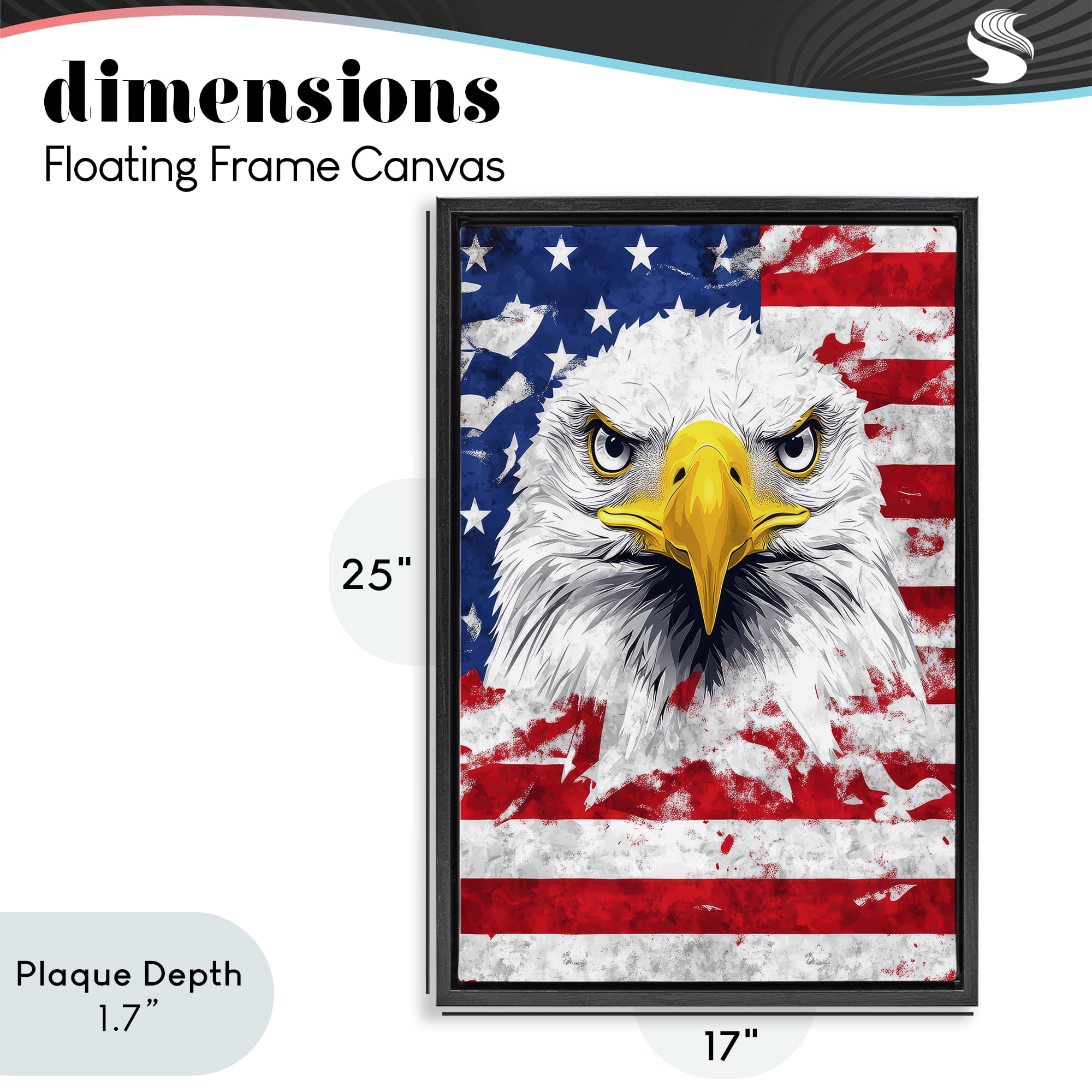 Stupell Industries Patriotic Bald Eagle Flag Black Framed Floater Canvas Wall Art, design by The Wands Want