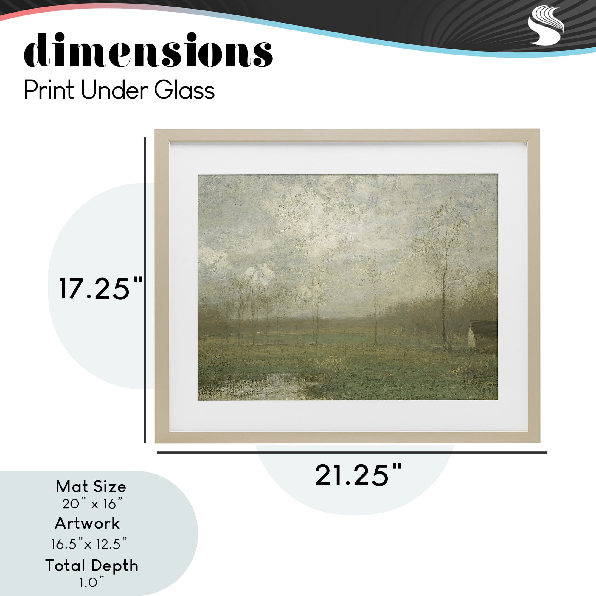 Hazy Farmland View Birch Framed Print Under Glass, design by Lettered and Lined