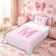 thumbnail image 3 of Meiyoeat Lovely Bow Letter M Twin Sheet Sets 3pcs for Girls Teens, Gentle Stripe Bedding, Light Pink White, 3 of 6