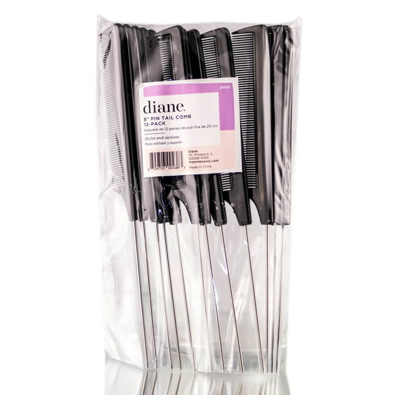 Black , Diane Pin Tail Comb 8'' (12 PC) , Hair Scalp - Pack of 1 w/ SLEEKSHOP Teasing Comb