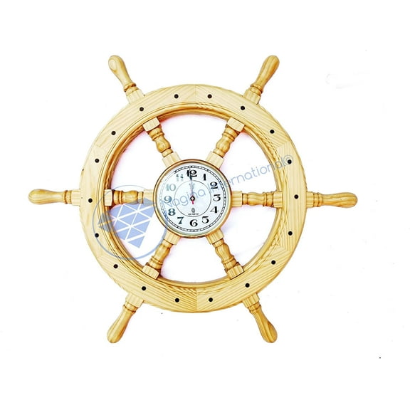 Nagina International 24" Premium Heavy Nautical Ship Wheel with 4" Quartz Clock - Home Decor
