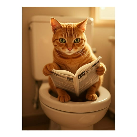 Diamond Art Kit for Adults, Cat Reading Newspaper Toilet Diamond Painting for Adults Beginners, DIY Diamond Art Painting Kits, 5D Diamond Painting Crafts for Home Decor 12x16 Frameless