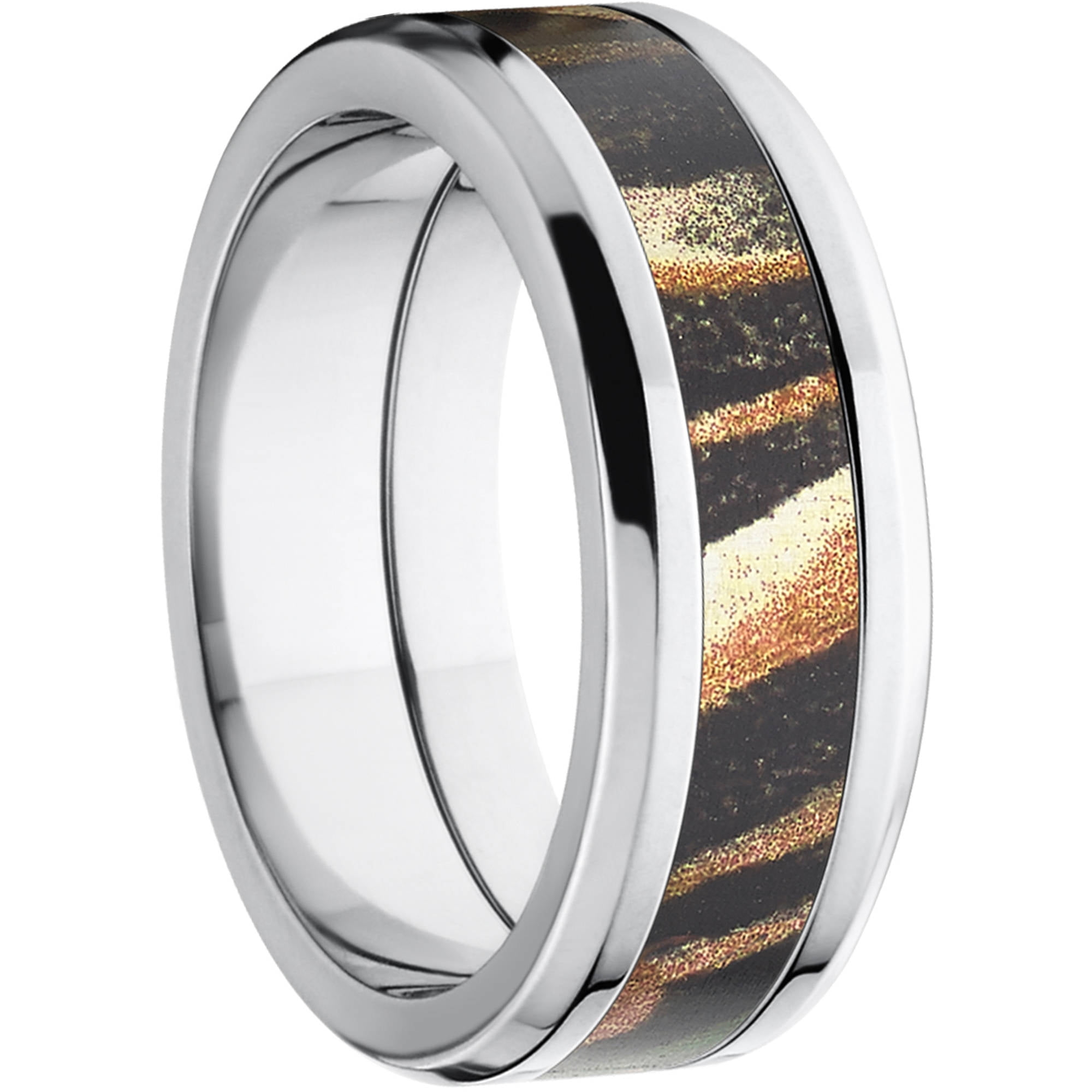 Shadow Grass Men's Camo 8mm Stainless Steel Wedding Band with Polished Edges and Deluxe Comfort Fit