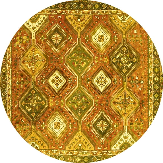 Ahgly Company Machine Washable Indoor Round Persian Yellow Traditional Area Rugs, 8' Round