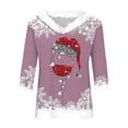 thumbnail image 4 of Women Christmas Outfit Women's Autumn Winter V Neck Long Sleeve T-Shirt with Festive Holiday Print Design for Casual Wear Pink S, 4 of 5