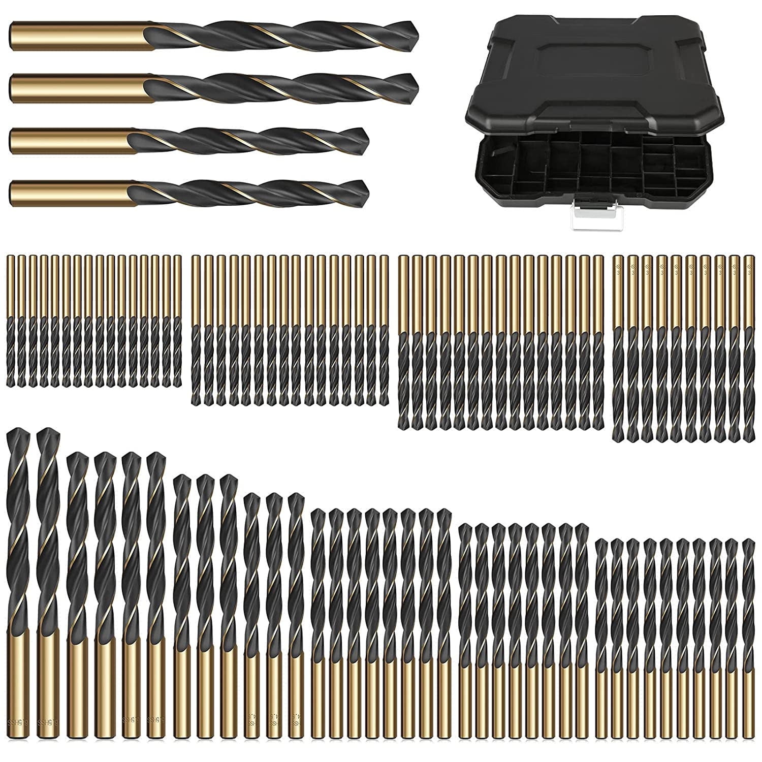 CYLBAQ 99pcs Twist HighSpeed Steel Gold Titanium Nitride Drill Bits
