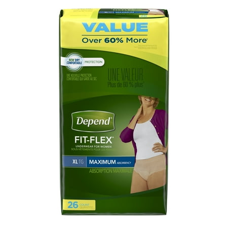 Depend FIT-FLEX Incontinence Underwear for Women, Maximum Absorbency, XL (Choose your count)