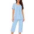 thumbnail image 4 of Tnhcen 2 Piece Summer Capri Women's Pajama Set Ladies Short Sleeve Shirt Capri Pants Pjs Sets Home Clothes S-3XL, 4 of 6