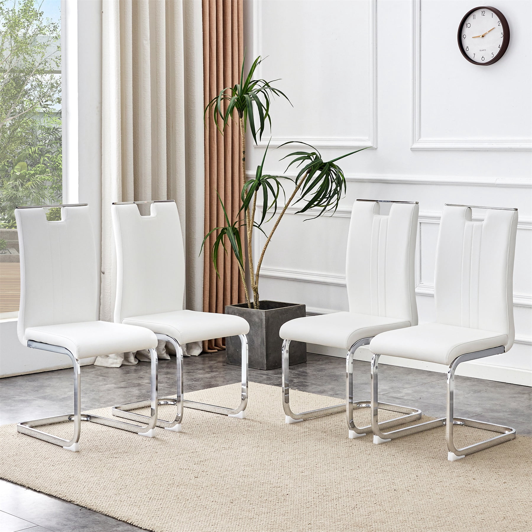 Alvantor Dining Chairs Set of 4, Simple Bow-Shaped Chairs, Accent Chairs for Dining Room & Kitchen White