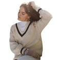 thumbnail image 2 of Women V Neck Sweaters Long Sleeve Light-Weight Knit Pullover Tops White L, 2 of 8