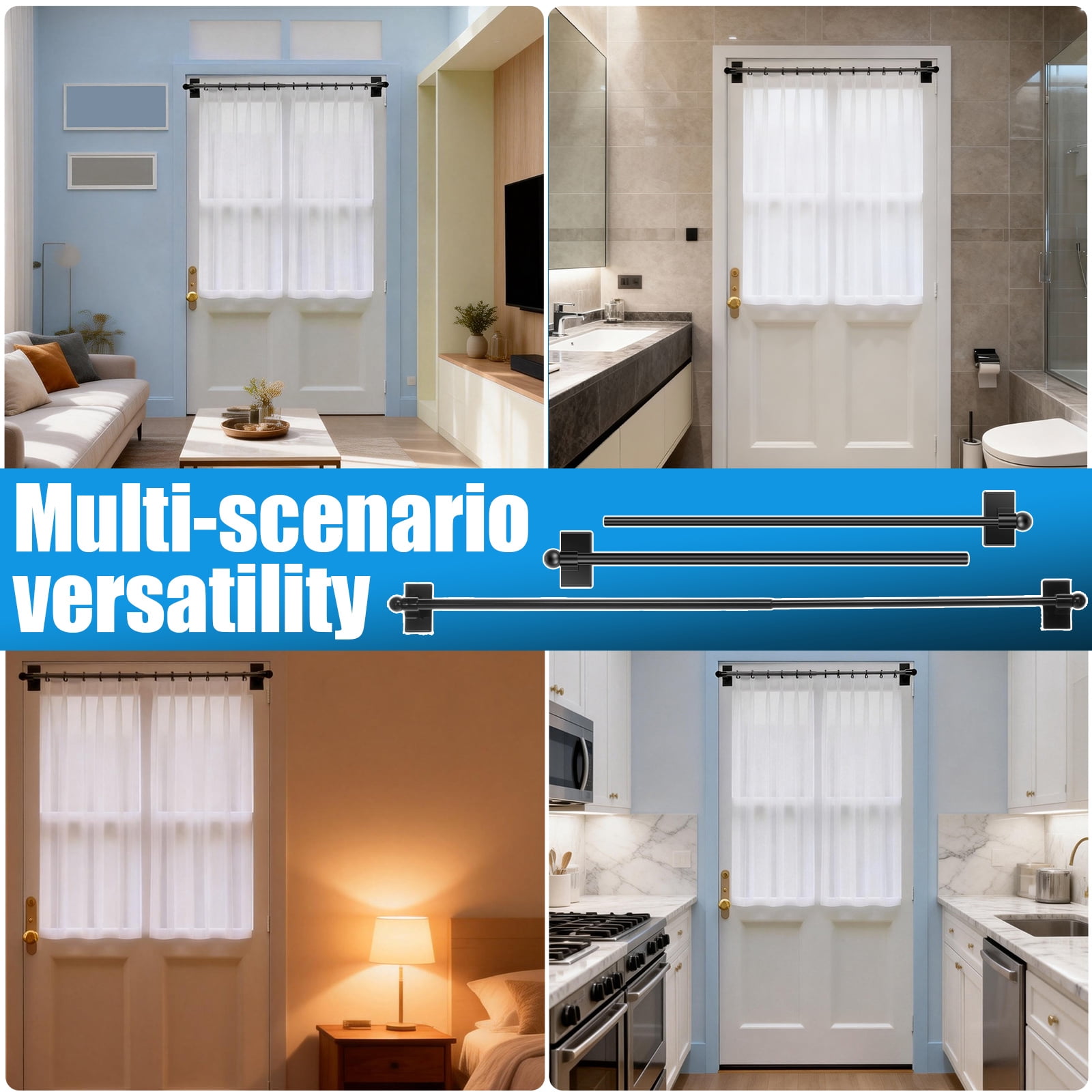 2sets Adjustable Magnetic Curtain Rod for Metal Door 17.3 to 33.4 Inch Multi Use Adjustable Appliance Magnetic Rod for Window Frame Cabinet Refrigerator Dishwasher,Black