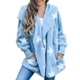 thumbnail image 2 of Cardigans Légers pour Femmes Mode Décontractée à Capuche avec Poches Cardigan Étoile à Cinq Branches Veste en Peluche en Liquidation, 2 of 6