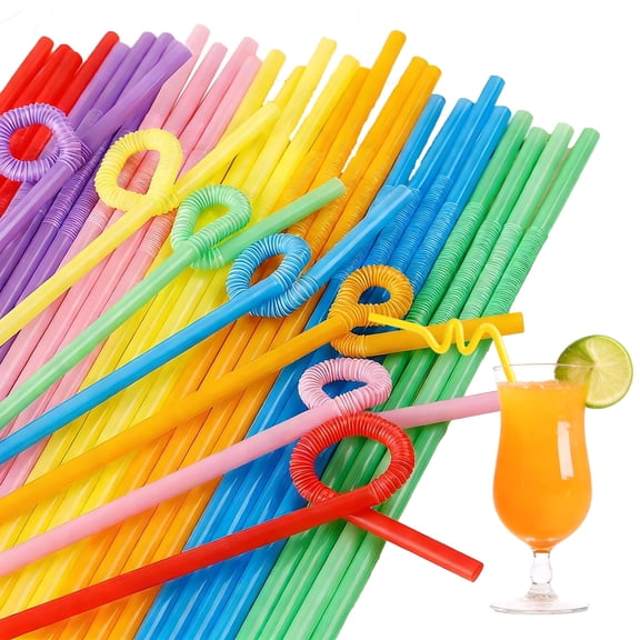 200PCS Flexible Plastic Straws, Colorful Disposable Bendy Party Fancy Straws12.8inch Extra Long Straws Party Decorations