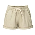 thumbnail image 4 of fartey Women Cotton Linen Short Summer Pockets Elastic Waist Drawstring Shorts Solid Color Roll up Hem Casual Breathable Short, 4 of 4