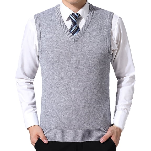 FINALGANG Mens Sweater Vest Solid Color V Neck Sleeveless Knit Vest Regular Fit Casual Business Jumper For Office Daily Wear Leisure Knitwear