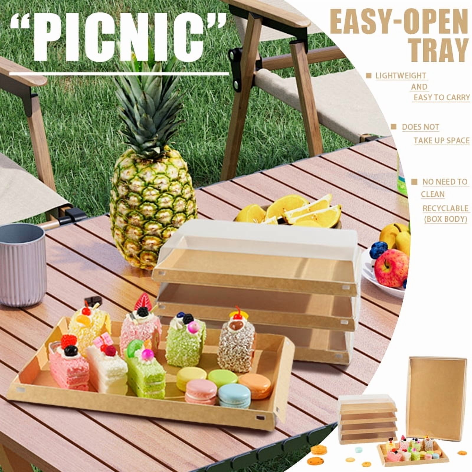 Verdelife 5 Pack Serving Platter Trays with Lids, Reusable Charcuterie Boxes for Entertaining, Grilling BBQ, Party Travel Platters for Sandwich Snacks, Fruit, Cookie