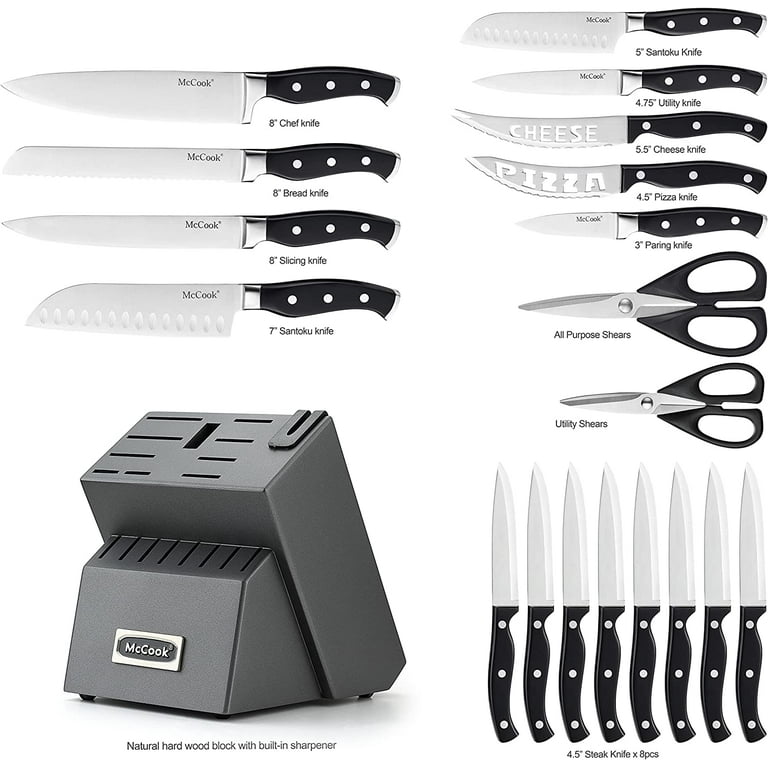 McCook MC25A Knife Sets,15 Pieces German Stainless Steel Kitchen Knife Block Set with Built-in Sharpener