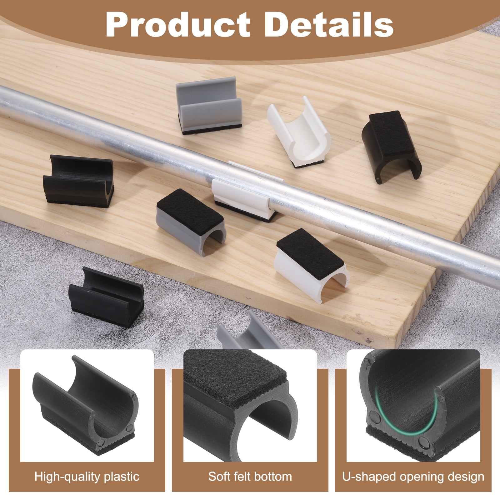 16 Pack Rectangle U Shaped Chair Leg Caps with Felt Pads, Fit 25mm Dia Tubular Legs, Slide Smoothly Furniture Feet Protector No Scratches No Noise for Hardwood Floors, Black