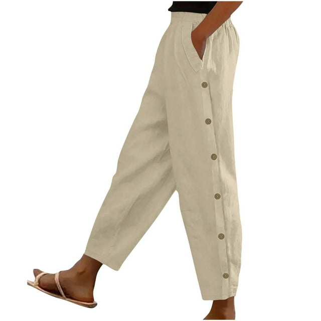 ohmzyzo Women Solid Color Elastic Waist Sports Casual Pants With Side Pockets Back Pocket