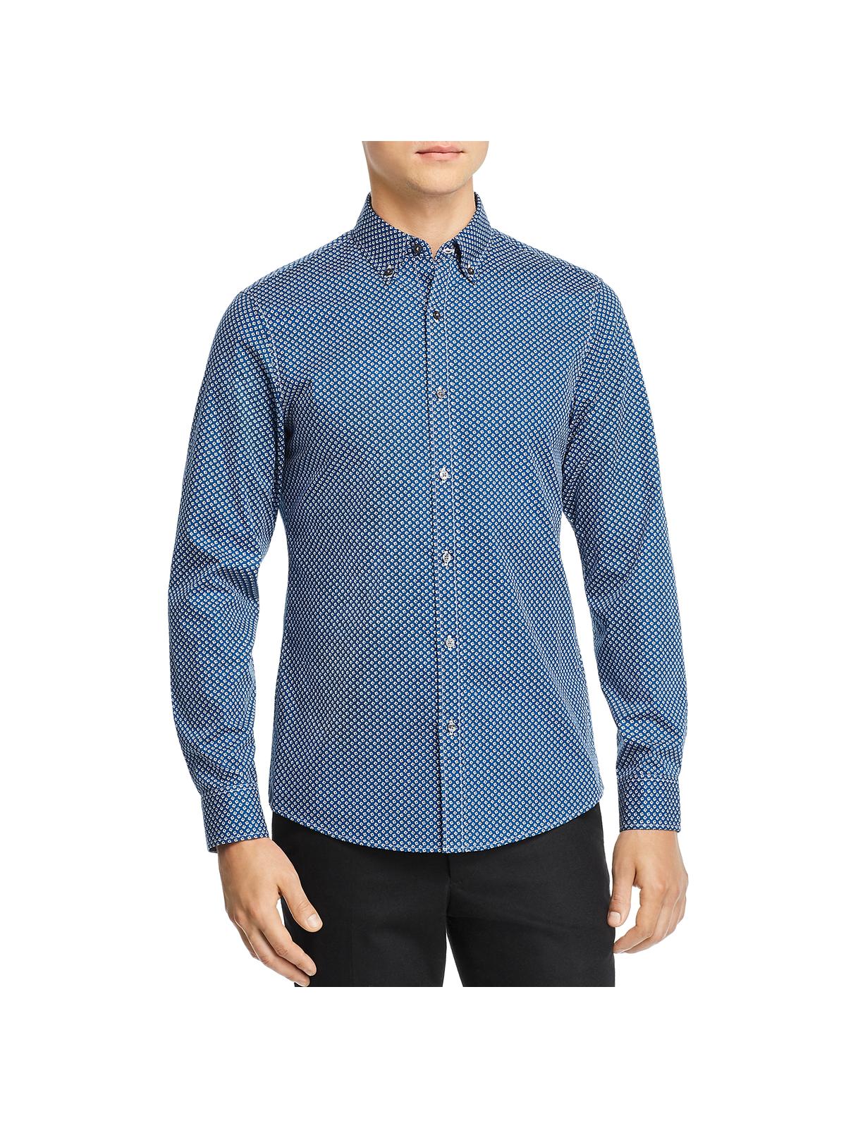 MICHAEL Michael Kors MICHAEL Michael Kors Mens Stretch Long Sleeve ButtonDown Shirt Blue M
