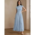 thumbnail image 5 of Womens Blue Elegant High Neck Cap Sleeve A-Line Floor-Length Pleated Maxi, 5 of 6