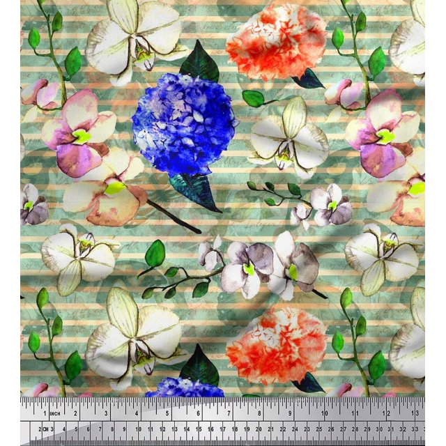 Soimoi Coton Jersey Tissu Rayé & Orchidée Imprimé Floral 1 Yard 58 Inch Wide