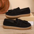 thumbnail image 4 of WLOELOEW Casual Loafers For Women Spring Summer Solid Color Fringe Detail Outdoor Wear Flock Upper Size 7.5 Us Foot Length 9.84 Inches Slip On Comfortable Wear, 4 of 9