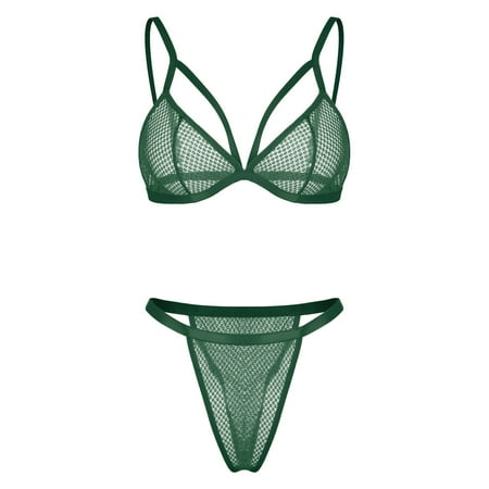 

KaLI_store Womens Lingerie Women Lingerie Set Two Piece Nightwear Exotic Beach Cover Up Green 3XL