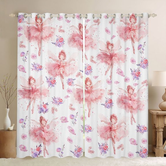Feelyou Ballet Dancer Curtains Pack of 2 (42x84 Each), Rose Floral Curtains Blackout