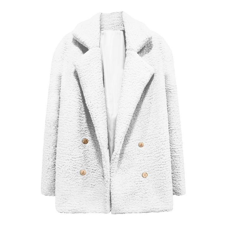 XFLWAM Womens Winter Fleece Teddy Bear Sherpa Jacket Lapel Button