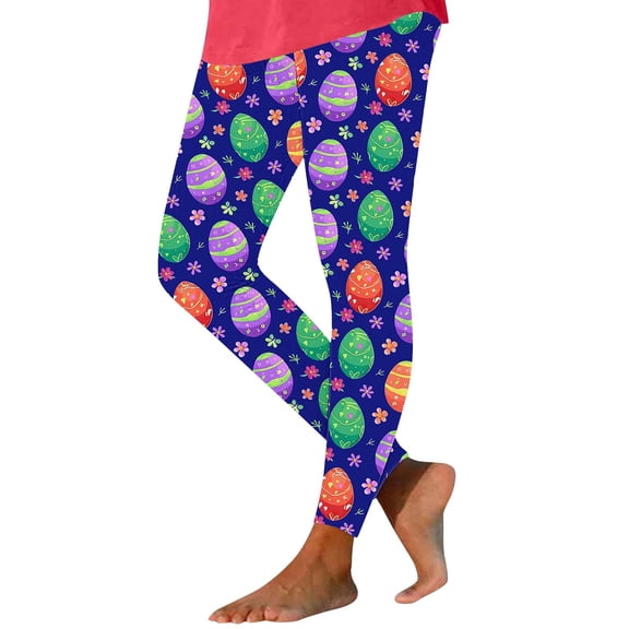 Gamivast Stretch Pants for Women Elastic Waist Colorful Egg Print Yoga Pants Soft Breathable Easter Gym Pants Slim Fit Comfy Holiday Party Outfit