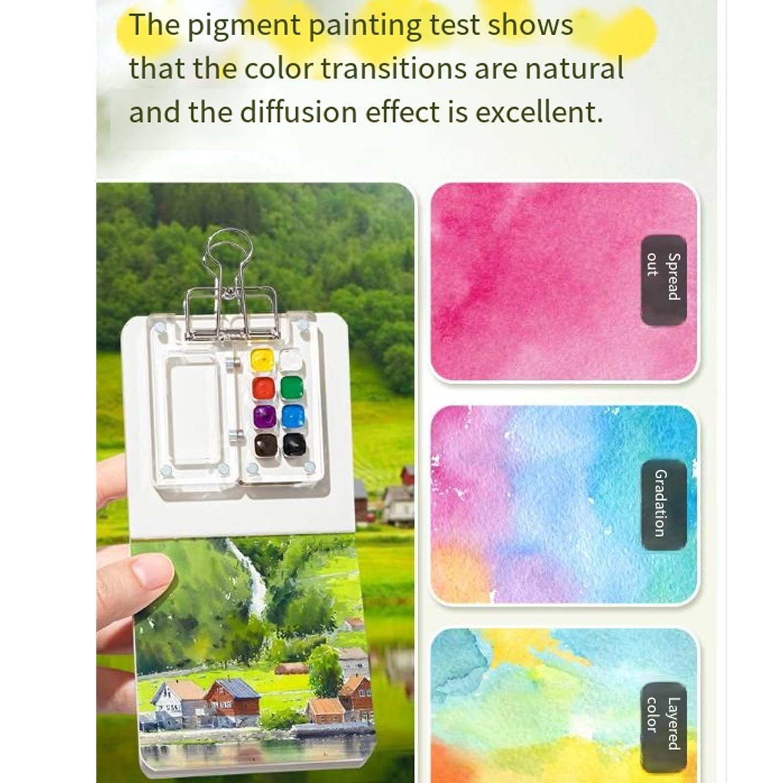 Tobio Watercolor Kit, 2025 New Tobio Mini Watercolor Set with A Picture Book & Wrist Towels, Mini Watercolors Paint Set for Beginners with 12/24 Color Paints (Walnut-15 Grids)