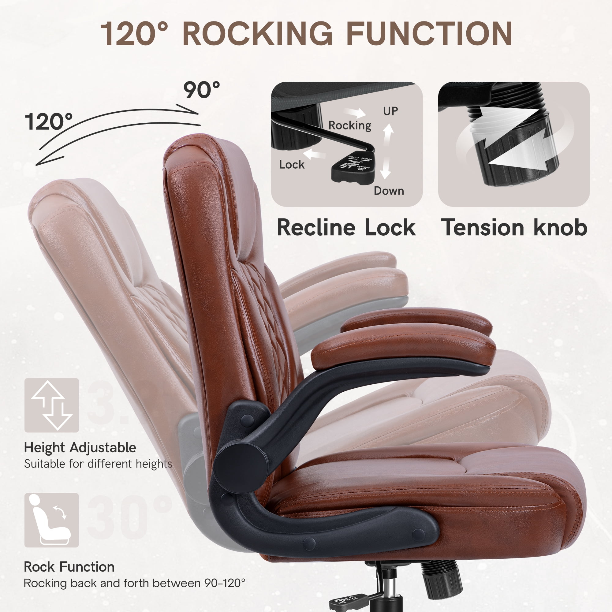 COOLHUT Leather Office Chair, Big and Tall Office Chair 400LBS Wide Seat Ergonomic Computer Desk Chair High Back Executive Leather Chair Adjustable Task Chair Lumbar Back, Dark Brown