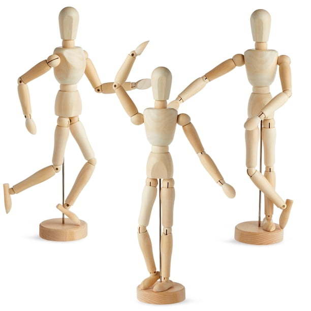 Paquete de 3 figuras de arte posables, modelo de maniquí de dibujo de madera flexible para artistas que dibujan (13 pulgadas)