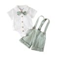 thumbnail image 2 of ATOGUTA Matching Set Boy Button Down Romper Shirts and Plaid Overalls with Adjustable Straps Size 0-18M Kids Clothing Green, 2 of 8