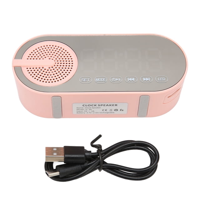 Reloj digital con altavoz Bluetooth, espejo, pantalla LED, radio FM, pequeño despertador con alarmas duales para dormitorio y oficina.