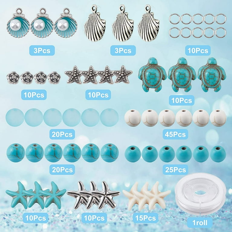 8mm Round Beads Bracelet Making Kit Beads, Bracelet Beads Marble Loose  Beads Turquoise Turtle Starfish for Women Bracelet Earring Necklace Jewelry  Making Decoration