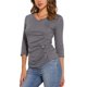 thumbnail image 4 of Blusa de mujer con fruncidos Inspire Chic, decoración de botones, cuello en V, manga 3/4, top de punto sólido XL gris oscuro, 4 of 6