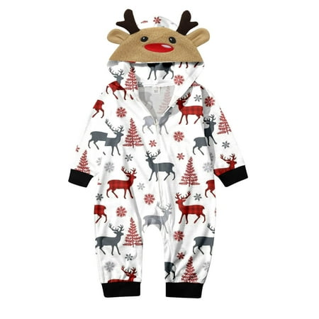 

Babys Merry Christmas Sets White Pajamas for Family And Dog Prints Hooded Zipper Jumpsuit Family Family Set Pajamas Matching Outfit Pajamas for Family of 4 Pajama Christmas Family Set