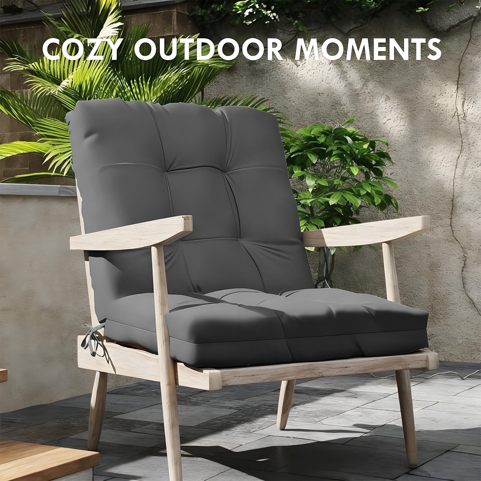 Outdoor High Back Chair Cushions Set of 2, 42"x21"x4" Tufted Waterproof Patio Cushion for Rocking & Dining Chairs, Soft Seat Pad with Ties, Fade-Resistant Indoor Outdoor Use