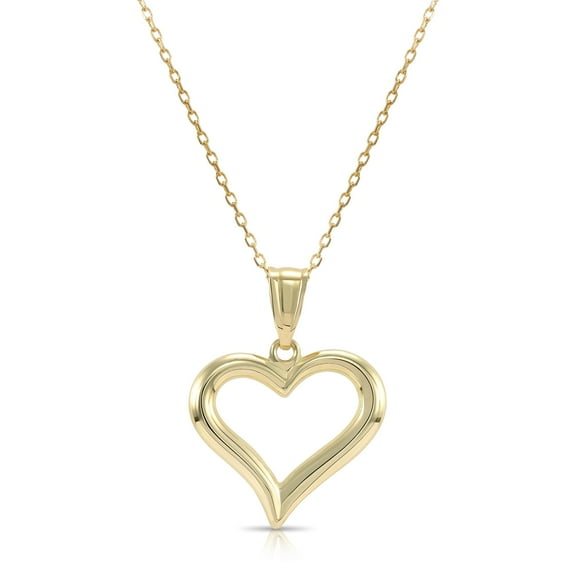 Tilo Jewelry 14K Yellow Gold Dainty Open Heart Pendant Charm Necklace for Women & Unisex | 18 Inch Cable Chain