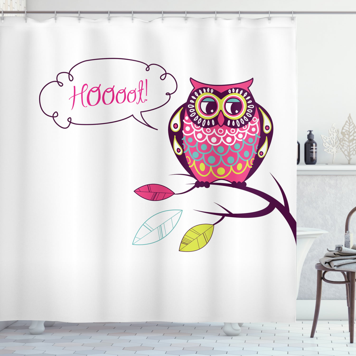 Owls Home Decor Shower Curtain Set, Owl Shower Curtain Set