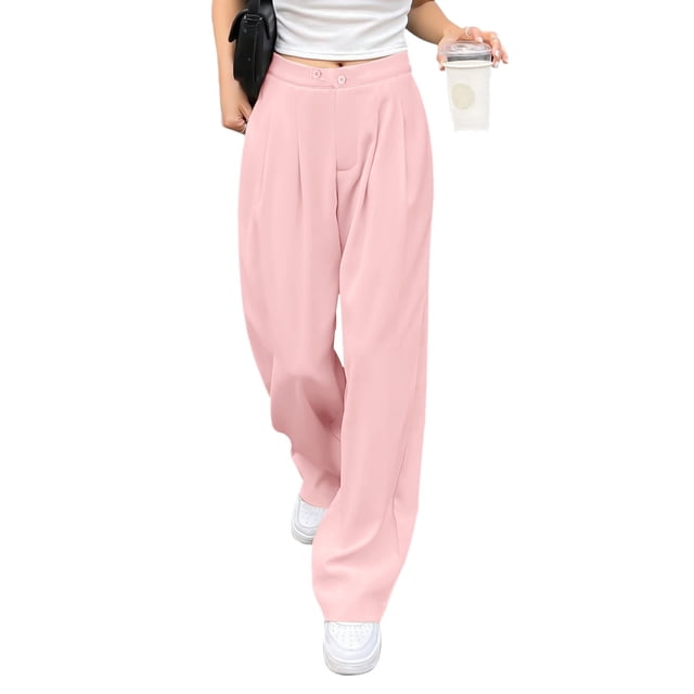 WILLBEST Pantalones Casuales de Mujer, de Pierna Ancha, de Vestir, de Cintura Alta, para Negocios, Largos, con Bolsillos, para Uso Diario 213 Extra Grande
