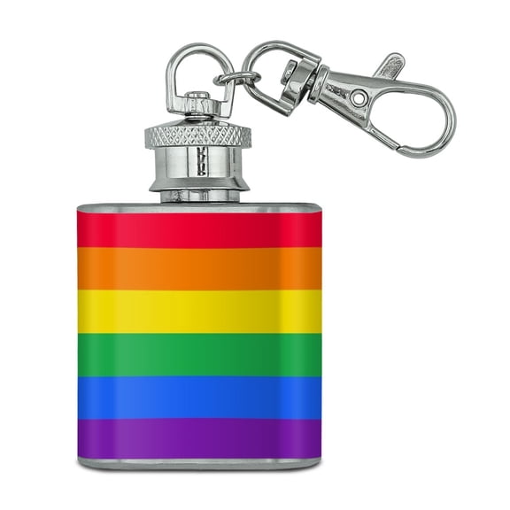 Rainbow Pride Gay Lesbian Contemporary Stainless Steel 1oz Mini Flask Key Chain