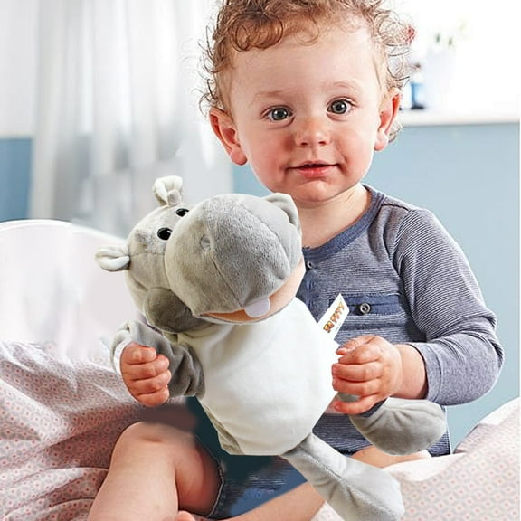 Byujiro Hippo Hand Puppet Plush Toy - Interactive Animated Mouth Stuffed Animal, Cute Educational Gift for Kids, Children's Storytime Role Play, Birthday & Christmas Present
