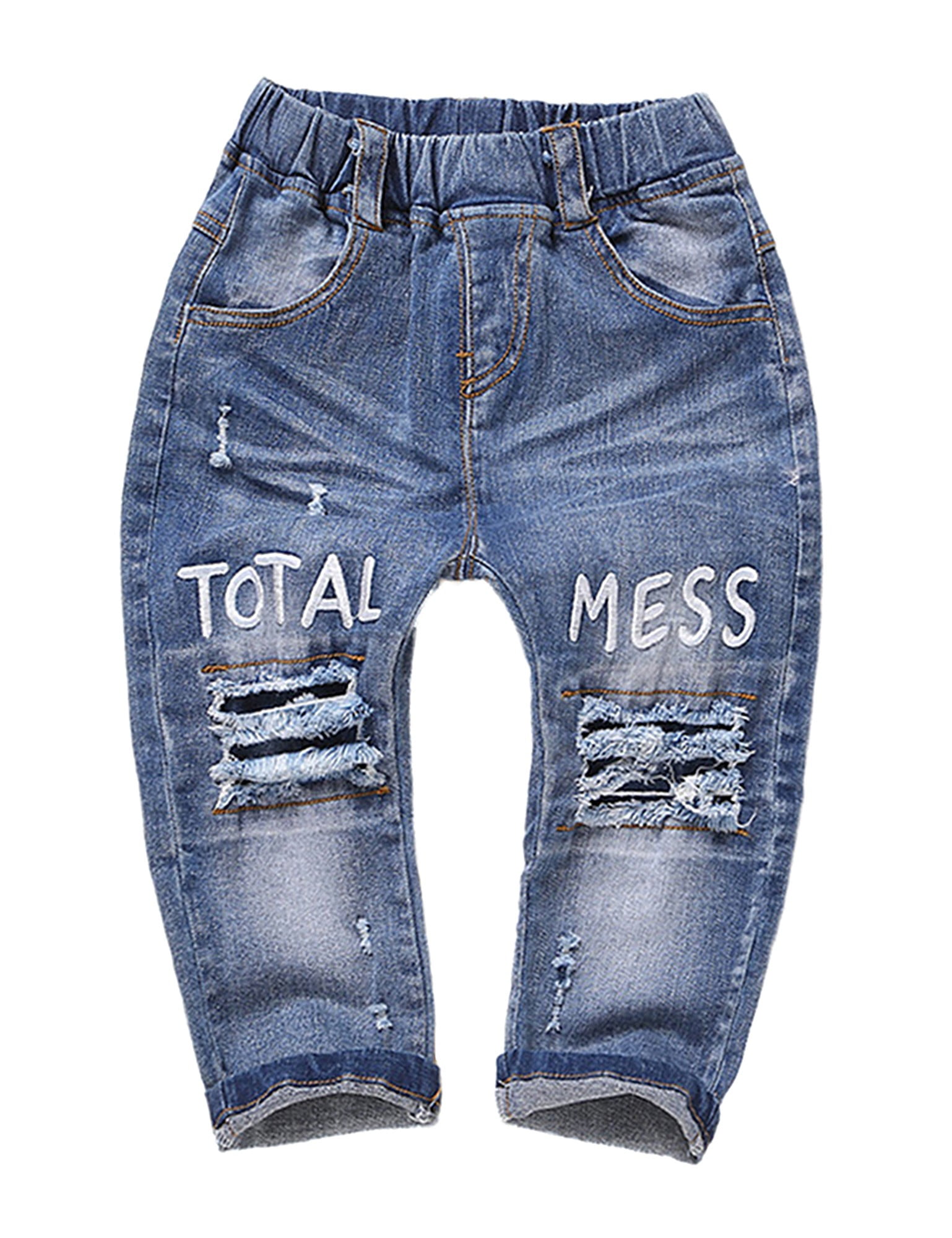 Kidscool Space Baby & Little Girls Ruffled Elastic Waist Colorful Button Decor Vertical Pocket Jeans 