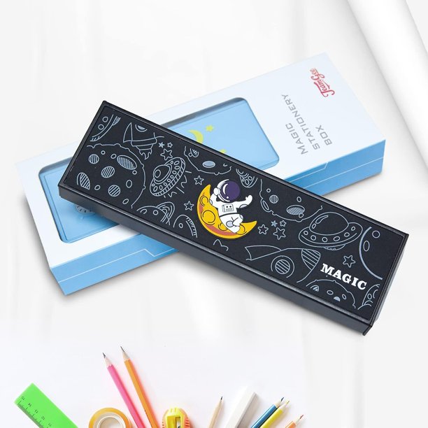 Caja de lápices mágica para niños, juguetes mágicos y obsequios de fiesta para niños, bonitos útiles escolares, el mejor regalo de cumpleaños para niñas y niños en caja de regalo (negro)