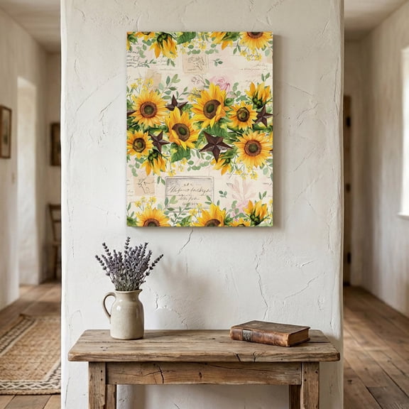 Ships Next Day Canvas Wall Art 8"x10",Sunflower Wood Framed Canvas Print Painting,Yellow Spring Floral Summer Botanical Rustic Ready to Hang Small Picture Wall Decor for Home Bathroom Nursery Office