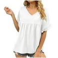 thumbnail image 1 of Mujeres Cuello redondo Sólido Escote en V Camisetas Manga corta con volantes Camiseta Blusa Loose Fit Peplum Tops Fridja bn7402, 1 of 8