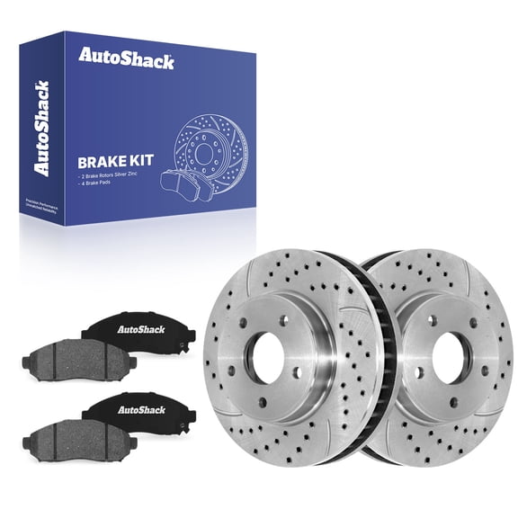 AutoShack Front Brake Rotors & Ceramic Pads for Nissan, NV200 2013-2021 LEAF 2011-2014, FWD L4 2.0L - Silver Zinc Coated Drilled & Slotted - SilverShield Pro - 11.12" (282.5 mm), 5-Lug